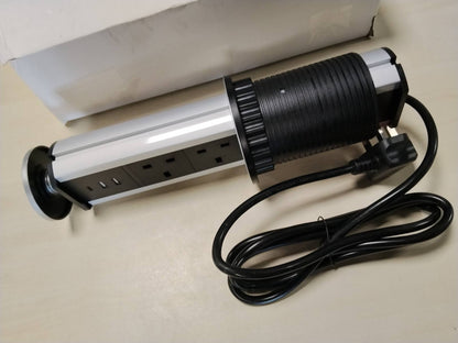 309930 - CURUK Prizë Pop Up me USB C dhe 2 Porta Karikimi USB, 3 Priza Zgjeruese, Energji për Tavolinë, për Sipërfaqe Pune në Kuzhinë, Zyrë në Shtëpi - Argjend