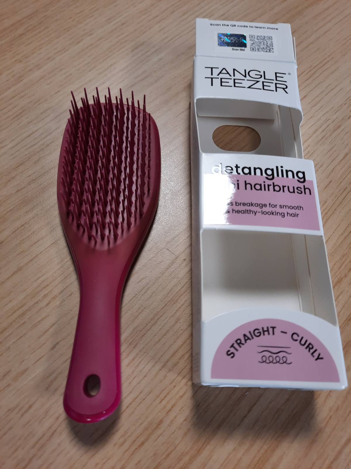 321844 - TANGLE TEEZER Ultimate Detangler i Vogël - 20 cm - Për Flokë të Lagur dhe të Tharë - Furçë Detangler për të Gjitha Llojet e Flokëve - Rozë Mjedre