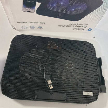 309073 - NK Baza Portative Ftohëse për Laptopë 12 deri në 17 inç me 5 Mbështetëse të Rregullueshme, 2 Ventilatorë të Heshtur, 2 Porta USB, Ftohje e Shpejtë, Dritë LED Blu