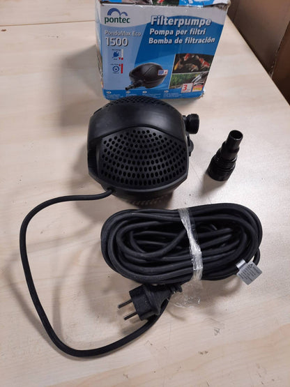 312639 - PONTEC Pompë Filtri PondoMax (Eco 1500) për Pellgje, Ujëvara dhe Sisteme Filtri, Pompë Pellgjesh e Jashtme, Kabllo 10 m, Gri e Errët, Kapacitet 1500 L/h