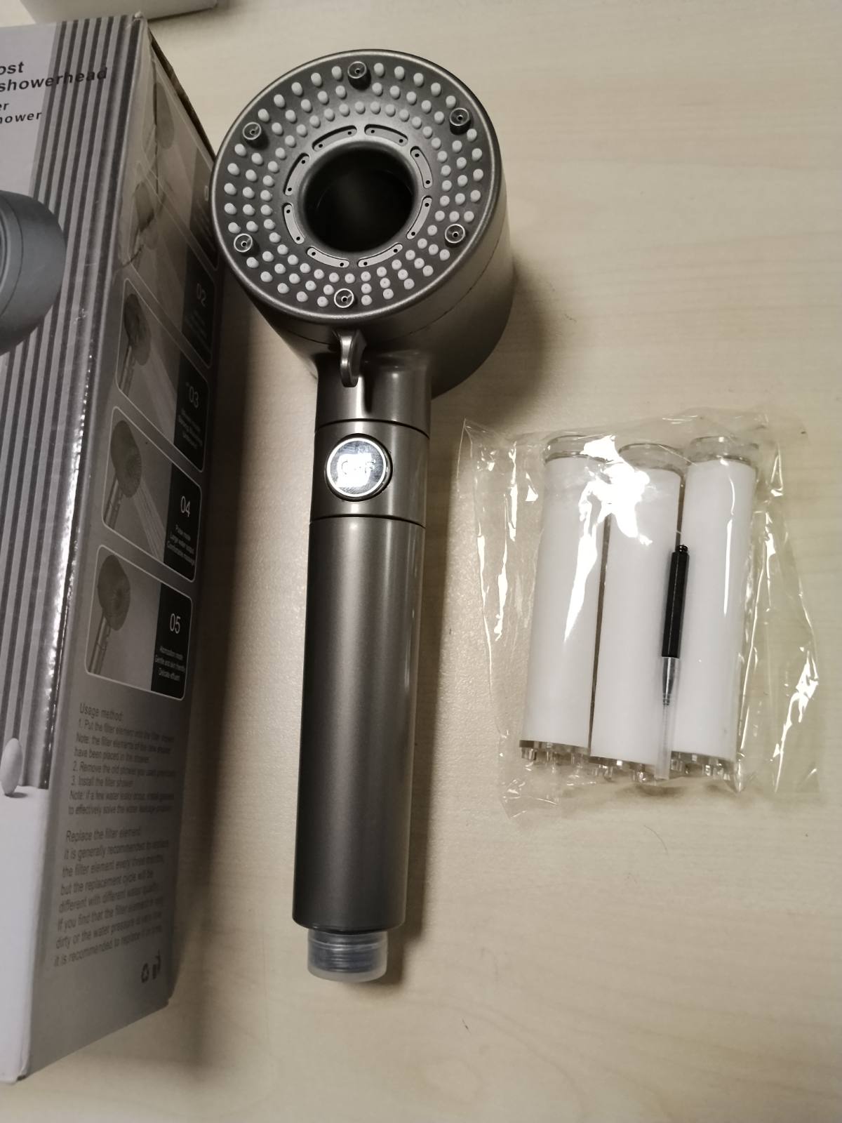 314805 - Kokë Dushi Blendura Kundër Gurëve me Presion të Lartë - 5 Sfungjerë - Gri