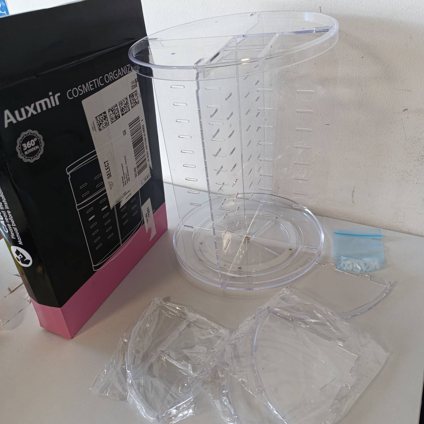 290057 - AUXMIR Organizues tualeti me 9 nivele të rregullueshme, rrotullues 360°, material plastik, për dhomën e gjumit dhe banjo, kapacitet i madh