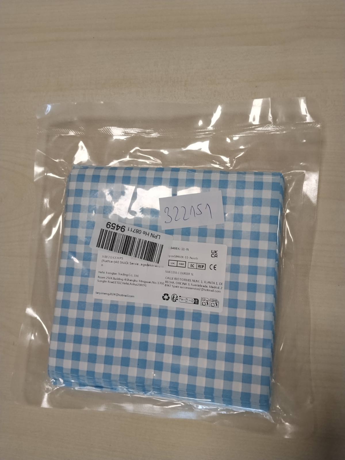322151 - Pako me 40 Peceta Letre Gingham Blu e Çelët, 16.5 cm, me 2 shtresa