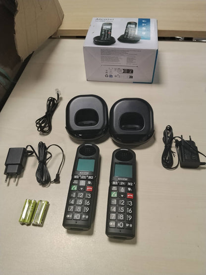 295690 - ALCATEL XL685 Duo - Telefon pa tel DECT për të moshuar, Madhësia XL, Ekran grafik me lexueshmëri të lartë, Butona të mëdhenj, Përforcim audio, Pa duar, Bllokim thirrjesh, 2 aparate, i zi