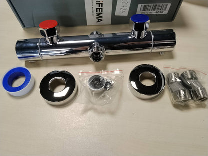 312724 - GRIFEMA G17005 Rubinet Termostatik Universal për Dush, me Dy Priza, Mikser me Kolonë Dushi prej Kromi, Argjend Metalik