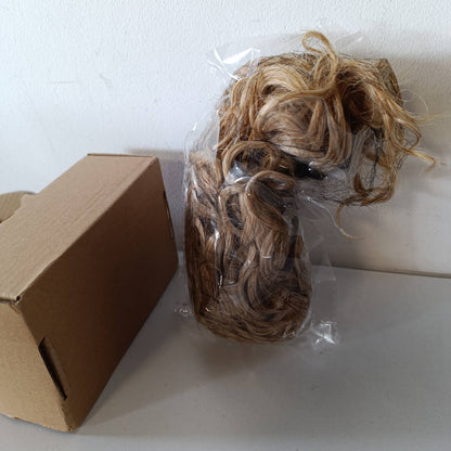 275543 - FLUFYMOOZ Zgjatje bisht kali me kthetra të shkurtra 31 cm, Bisht kali kaçurrele i valëzuar me kapëse për mjekër, Paruke sintetike për femra, Bjonde e artë me theksime