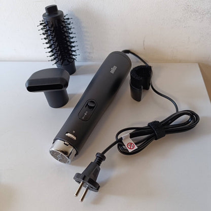 289683 - BRAUN Furçë me ajër të nxehtë AS4.2, Stilizues me motor HTDC 1000W, 3 nivele stilimi, teknologji IONTEC, sipërfaqe sateni e zezë, BRAS420E