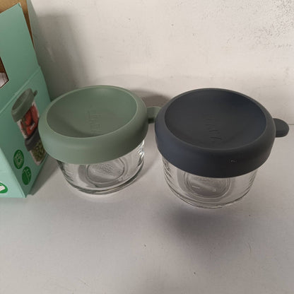 275749 - BÉABA Set me 2 enë qelqi për ruajtjen e ushqimit | 150 ml | 100% hermetik | Rezistent ndaj nxehtësisë dhe të ftohtit | Jeshile sherebele/minerale