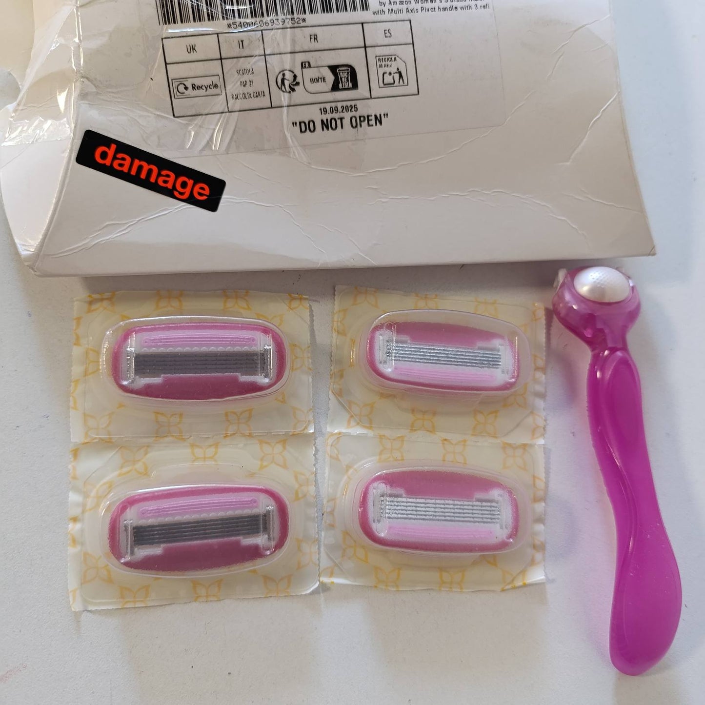 275855 - AMAZON Brisk për gra, me 5 tehe, dorezë rrotulluese shumëaksore, 3 pako mbushëse, rozë