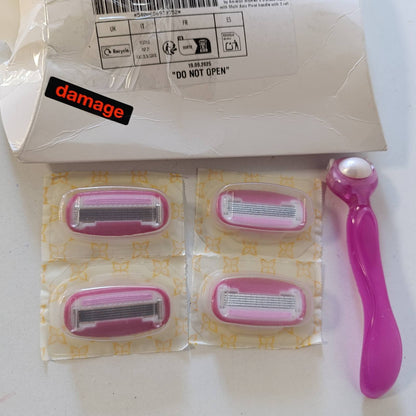 275855 - AMAZON Brisk për gra, me 5 tehe, dorezë rrotulluese shumëaksore, 3 pako mbushëse, rozë