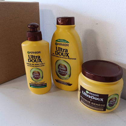 275692 - GARNIER Ultra Doux - Rutinë për të Ringjallur Kaçurrelat e Flokëve të Thatë - Me Vaj Avokadoje dhe Gjalpë Shea - Shampo, Balsam dhe Maskë për Burra dhe Gra