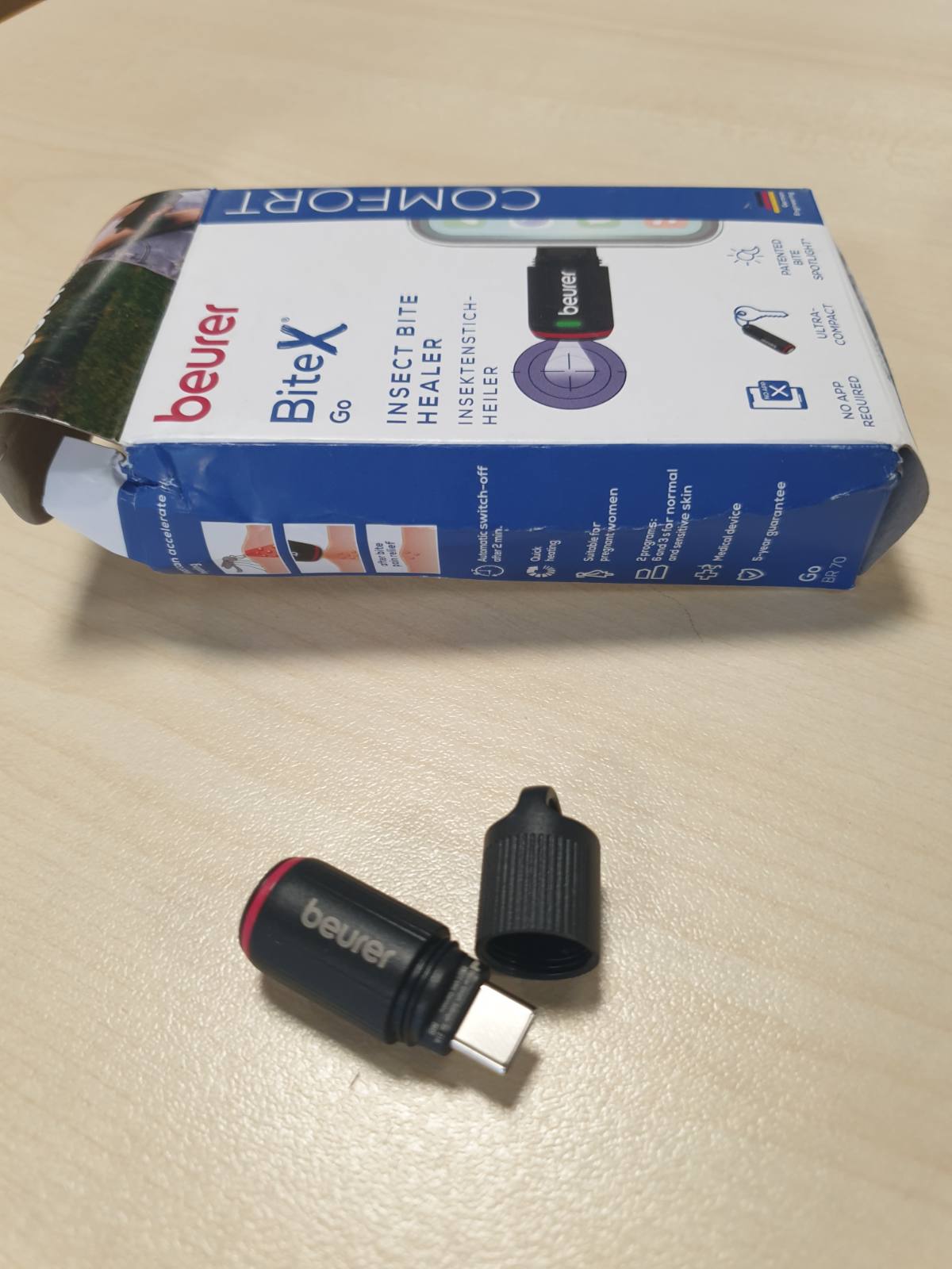 275393 - BEURER BiteX Go Deep Shërues Elektrik i Pickimeve të Insekteve, stilolaps ngrohës për Android dhe iPhone (USB-C), me dritë