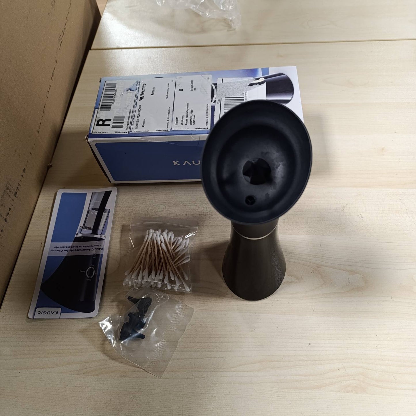 275070 - KAUGIC Ujitës elektrik për veshët, rezervuar të dyfishtë, Sensor inteligjent i temperaturës, IPX7, 4 mënyra presioni uji, përfshin shtupë pambuku, E zezë/Blu