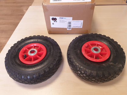 288891 - RELAXDAYS Rrotë kamioni 3.00-4, set me 2 goma zëvendësuese, pneumatike, deri në 80 kg, 260x85 mm, e zezë-e kuqe