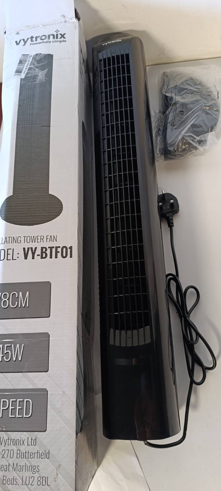 320830 - VYTRONIX VY-BTF01 VENTILATOR KULLË, 45W, Ftohës ajri portativ me 3 cilësime shpejtësie, për shtëpi dhe zyrë