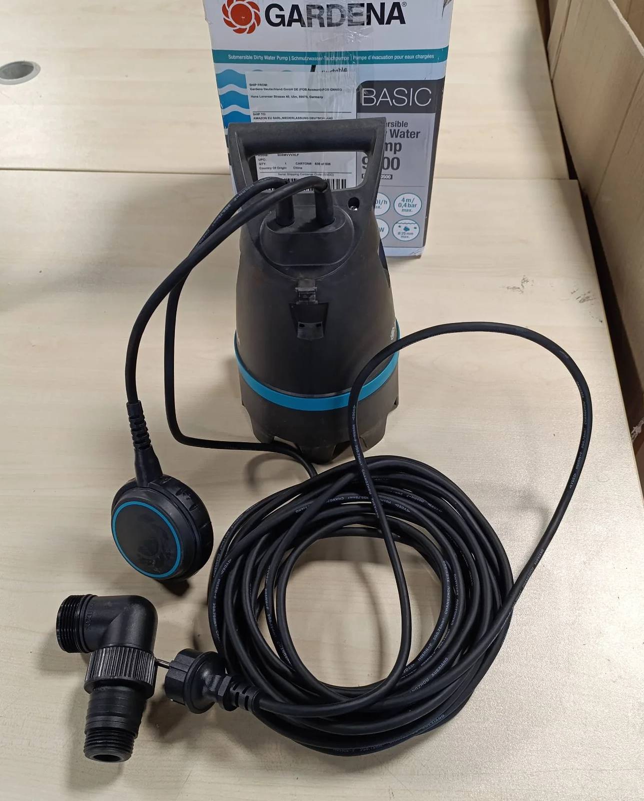 288584 - Gardena Pompë zhytëse për ujë të ndotur 9200 Basic, Pompë elektrike me shpejtësi rrjedhjeje prej 9200 l/orë, çelës notues me funksion të vazhdueshëm (9007-47)
