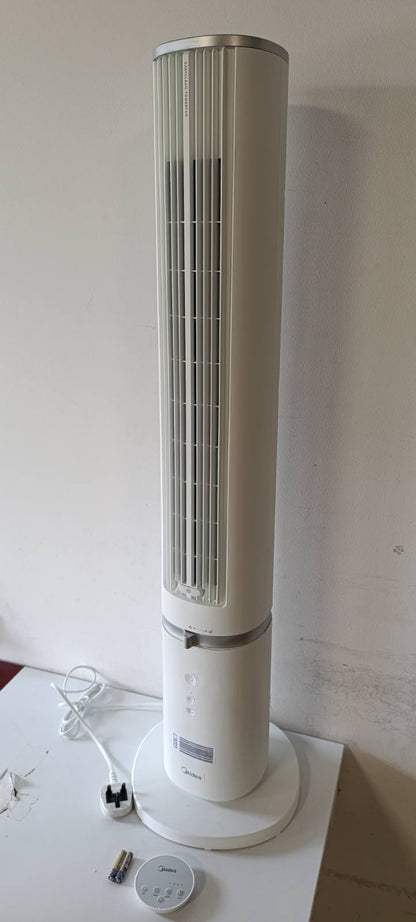 322212 - MIDEA Ventilator Kullë MTF25FRWUK 40'' për Dhomë Gjumi, Ftohje e Fuqishme 9m/s, Me Telekomandë Gjithëpërfshirëse, Oksidues 90° me Dizajn Inovativ të Lëvizshëm dhe të Larëshëm, 4 Shpejtësi, Ventilator i Qetë 28dB për Shtëpi, i Bardhë