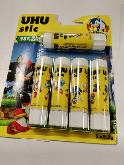 310636 - UHU - Ngjitës Koleksionues Stic Sonic Edition Limited Edition për Shkollë, i Përshtatshëm për Fëmijë, Pa Tretës, Ngjitës i Sigurt për Artizanat, Kuti me 5 Shkopinj prej 8.2g
