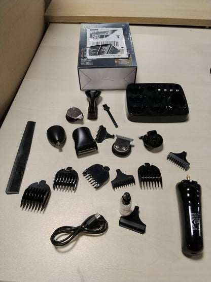 296898 - PORTENTUM Prerëse mjekre për meshkuj - Set 21 pjesë, LED, rrojtore elektrike, 6 koka, 7 krehëra, USB-C, jetëgjatësi baterie 120 minuta, mbështetje organizuese.
