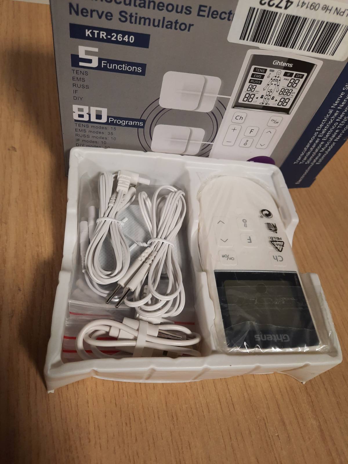 307442 - GHTENS Pajisje për Terapi Dhimbjeje TENS, 5-në-1 (TENS/EMS/IF/RUSS/DIY), 80 programe masazhi, 2 kanale, 8 jastëkë elektrodash, stimulim elektrik për lehtësimin e dhimbjes.