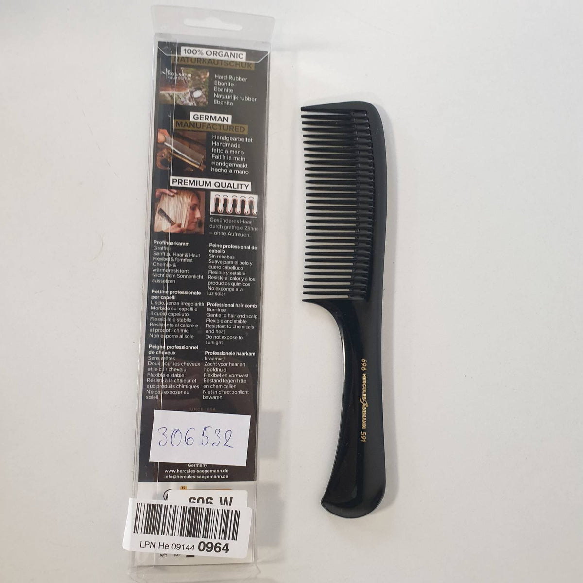 306532 - HERCULES SAWMAN Krehër me dhëmbë shumë të gjerë, Madhësia: 9 inç, Krehër i madh me dorezë për të punuar butësisht me produktet e kujdesit, Ideal për zbërthim të butë