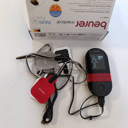 305780 - BEURER Pajisja dixhitale TENS/EMS EM 59 Heat, 4-në-1 për terapi dhimbjeje, stimulim muskujsh, masazh dhe terapi me nxehtësi, përfshin 4 elektroda dhe bateri