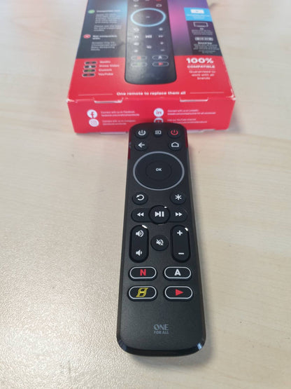 308937 - ONE FOR ALL Telekomandë Transmetimi për Media Boxes - Kontrollon deri në 3 Pajisje - Media Boxes (Roku, Apple TV, etj.), TV dhe Soundbar - E zezë - URC7935