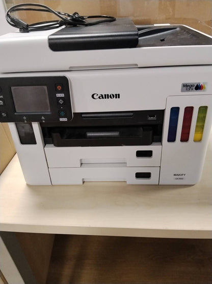 305000 - CANON Printer Shumëfunksional MAXIFY GX7050 MegaTank 4-në-1 (Bojë, Printim, Kopjim, Skanim, Faks, A4, WLAN, LAN, LCD 6.7 cm, Printim dhe Skanim Dupleks, 600 Fletë) i Bardhë