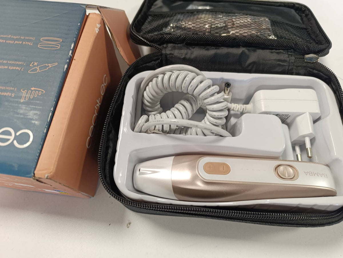 310125 - CECOTEC Kit elektrik për manikyr dhe pedikyr Bamba PinkyCare 700, Shtatë koka të ndërrueshme, Pesë shpejtësi, Dy mënyra rrotullimi, Dizajn ergonomik, Çantë mbajtëse