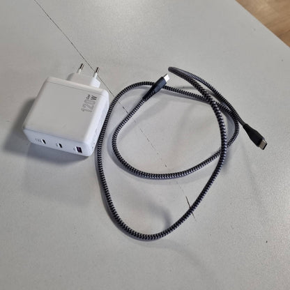 310019 - NOVOO Karikues i shpejtë 120W USB-C GaN III, 3 porta PPS, 1 kabllo PD 100W, për MacBook Pro 14", Dell XPS 13, iPad Pro, iPhone 15, Galaxy S23, Note20, i bardhë