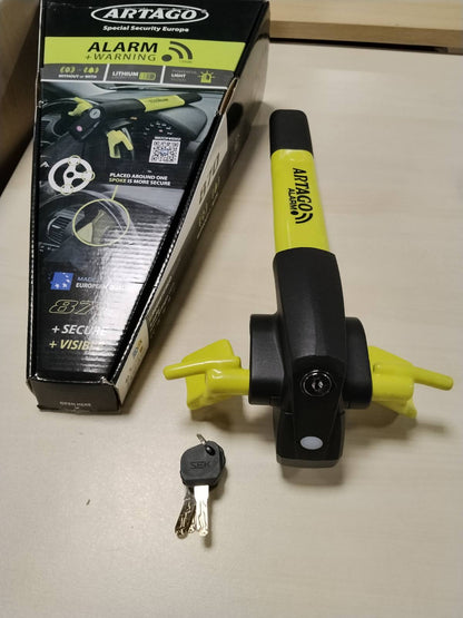 322227 - ARTAGO Pajisje Premium Anti-Vjedhje për Makina 870, Kyçje Timoni 2-në-1, Alarm Inteligjent 120dB, LED Nate