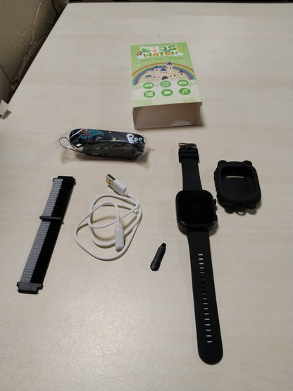 309575 - OKYUK Orë inteligjente 4G për fëmijë, me GPS dhe telefon, Orë dore për djem dhe vajza, me thirrje video, mesazhe, modalitet shkolle, funksion SOS, kamerë dhe pedometër (e zezë)