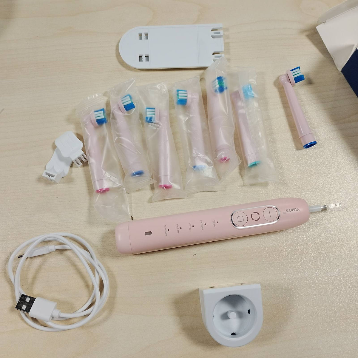 297010 - Furçë dhëmbësh elektrike rrotulluese për të rritur dhe fëmijë - 3 nivele intensiteti, 5 mënyra, 8 koka furçe, IPX7 rezistente ndaj ujit, rozë