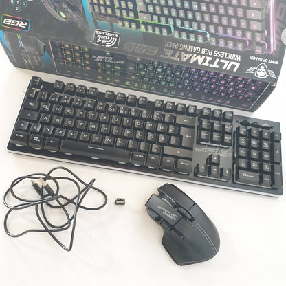 309728 - SPIRIT OF GAMER x Ultimate 600 - Set tastiere dhe mausi pa tel për lojëra, ngjyra e zezë, rikarikueshëm, RGB, gjysmëmekanik, pllakë alumini, maus pa tel 4800 DPI, për PS5, PS4, PC, Xbox
