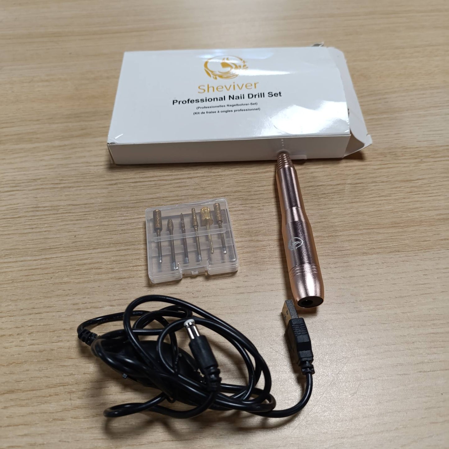 290421 - Stërvitëse Profesionale për Thonjtë, Limë Elektrike për Thonjtë Akrilikë dhe Xhel, Set i Plotë Elektrik për Manikyr dhe Pedikyr me Koka Lëmuese Ari