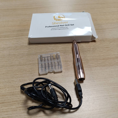 290421 - Stërvitëse Profesionale për Thonjtë, Limë Elektrike për Thonjtë Akrilikë dhe Xhel, Set i Plotë Elektrik për Manikyr dhe Pedikyr me Koka Lëmuese Ari