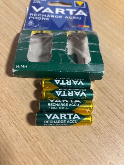 321570 - VARTA Bateri AAA, të rikarikueshme, Pako me 4, 800 mAh Ni-MH, Gati për përdorim, Të përshtatshme për telefona pa tel