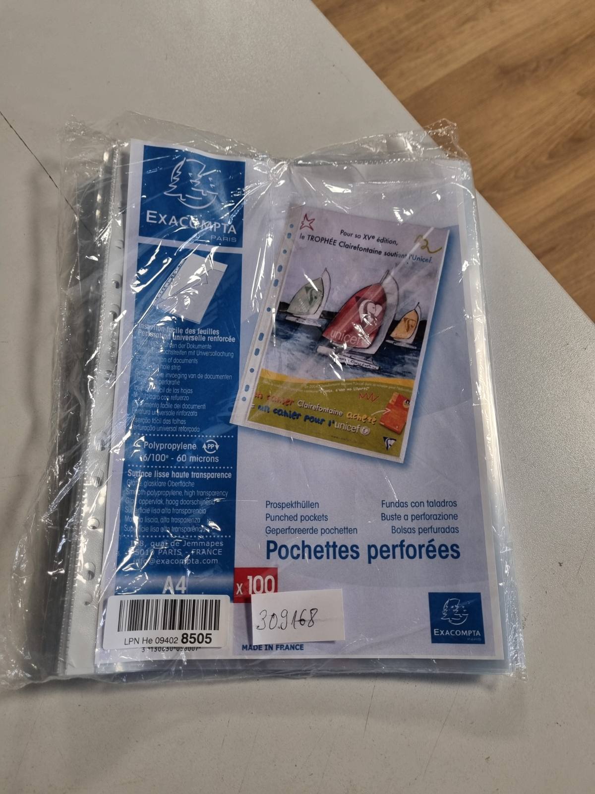 309168 - EXACOMPTA Xhepa të shpuar 100, PP i lëmuar, hapje nga lart dhe anash, transparente