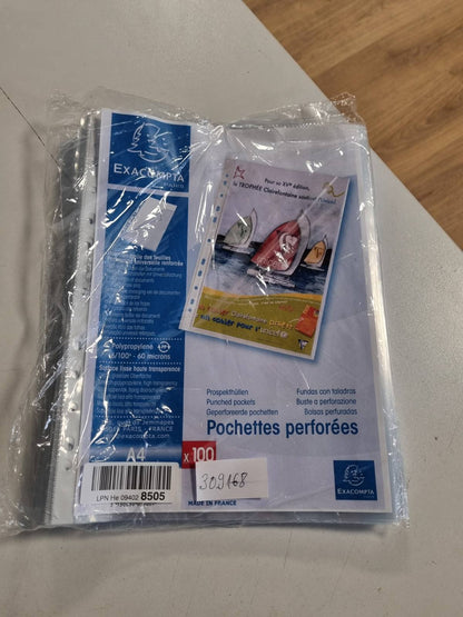 309168 - EXACOMPTA Xhepa të shpuar 100, PP i lëmuar, hapje nga lart dhe anash, transparente