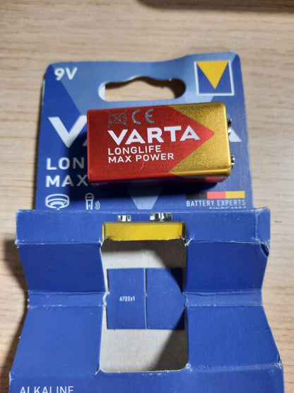 309386 - VARTA Bateri Blloku Longlife Max Power 9V 6LR61 (1 Pako) Bateri Alkaline Blloku E - Prodhuar në Gjermani - Ideale për detektorë zjarri, detektorë tymi, akordues
