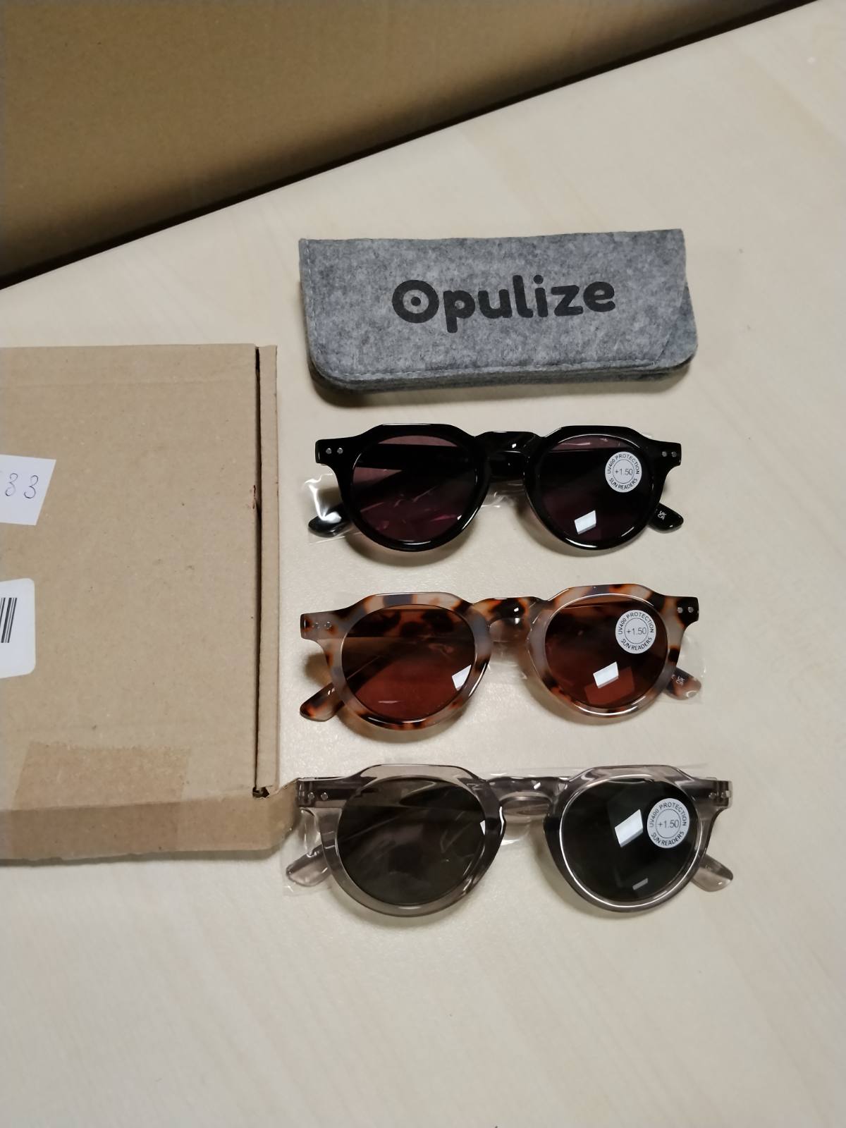 307833 - OPULIZE RIO Syze Dielli për Lexim, Pako me 3, UV400, E zezë, Ngjyrë kafe, Gri, për Femra/Burra, SSS53-127- +1.50