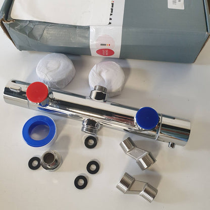 312725 - GRIFEMA G17005 Rubinet Termostatik Universal për Dush, me Dy Priza, Mikser me Kolonë Dushi prej Kromi, Argjend Metalik