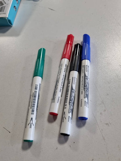 309379 - BIC Shënues për tabelë të bardhë Velleda 1741 me fshirje të thatë, majë konike mesatare - Ngjyra të ndryshme, pako me 4 copë