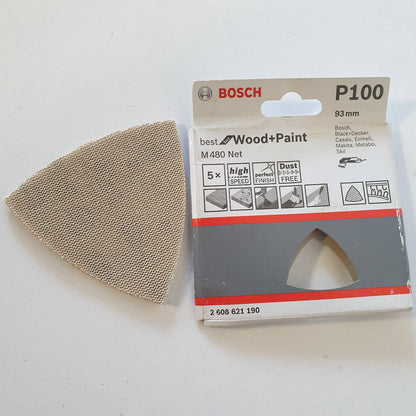 335497 - BOSCH PROFESSIONAL Trekëndësh lëmues M480 4 pjesë për dru dhe bojë, grimcë P100, aksesor për makina lëmuese delta