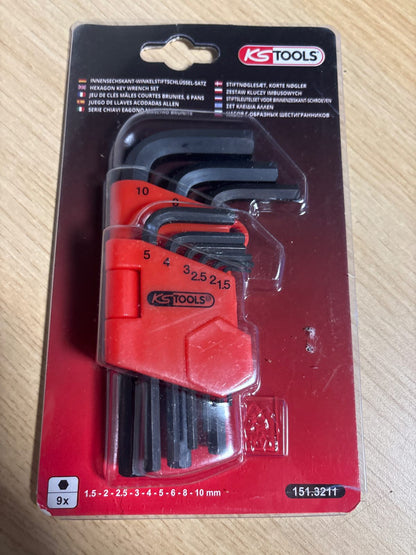 335601 - KS TOOLS 151.3211 SET ME 9 ÇELËSA GJASHTËKËNDORË TË SHKURTËR - 6 x 6-me majë