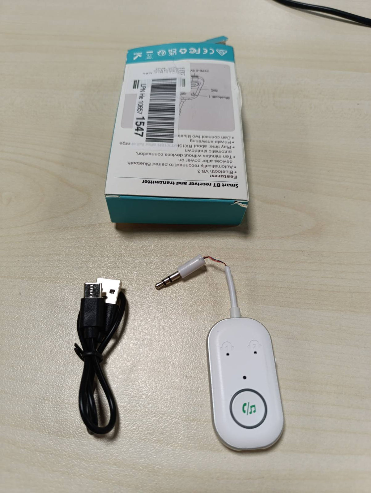 309133 - Transmetues Adaptor Bluetooth 5.3, Marrës Transmetues 2 në 1, Mbështet 2 Kufje, Prizë AUX 3.5 mm për TV, Telefon Celular, Sistem Audio Makine, Tabletë, PC (i Bardhë)