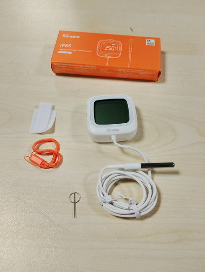 314123 - SONOFF SNZB-02LD Sensor temperature Zigbee i papërshkueshëm nga uji me sondë çeliku inox 1.5 m, ekran LCD, diapazon -40~115°C, monitorim me aplikacion, montim magnetik