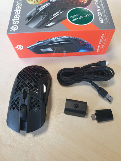 308600 - STEELSERIES Aerox 5 Wireless - Maus për Lojëra me Perforim RGB - Dizajn ultra i lehtë dhe i papërshkueshëm nga uji - 9 butona - Bluetooth/2.4 GHz - Sensor optik TrueMove Air 18K DPI
