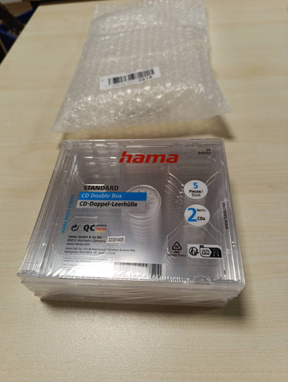 309108 - HAMA 044752 - Kuti Ruajtjeje për 2 CD, Pako me 5, Mban deri në 10 CD, Transparente