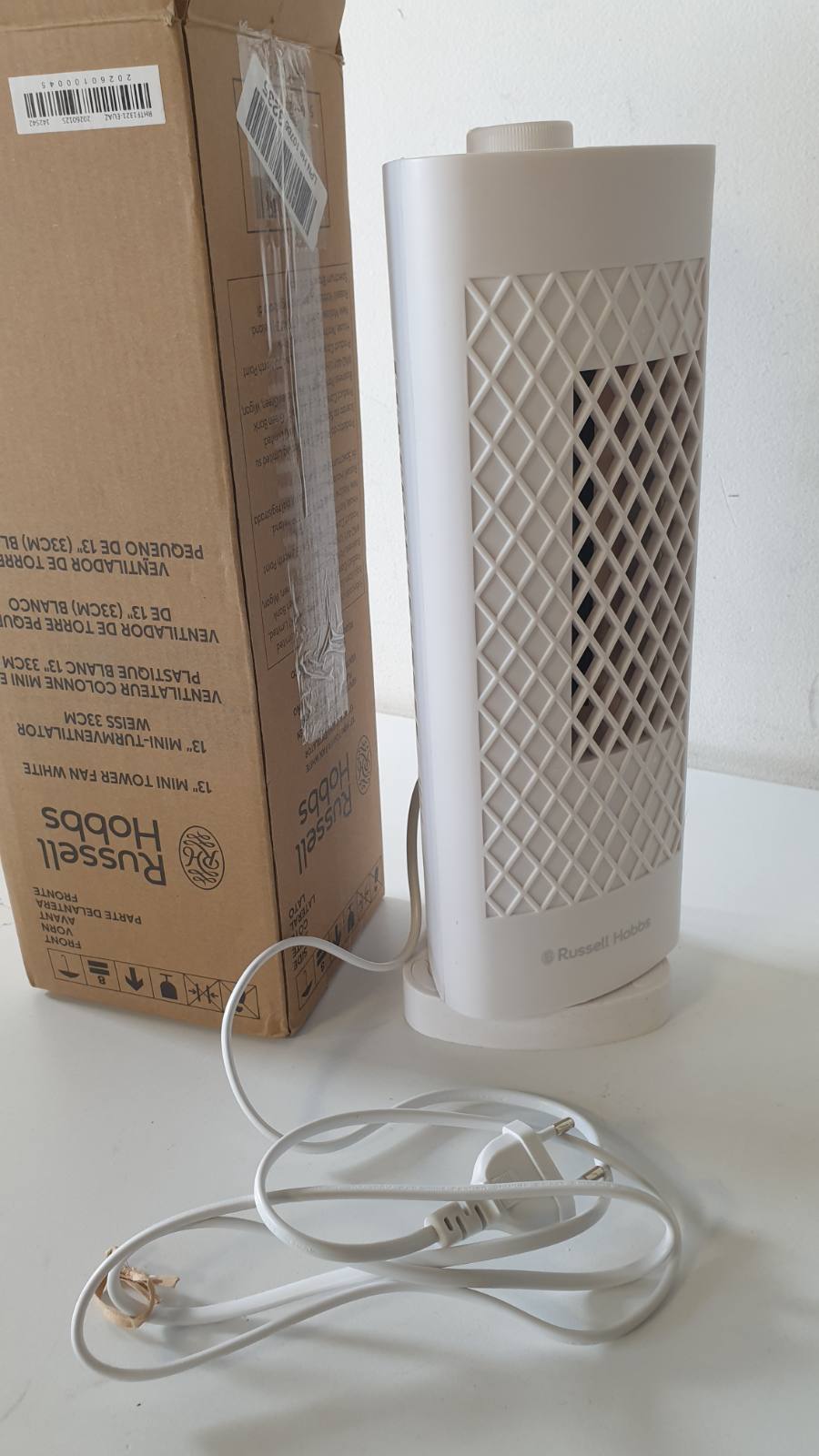 313014 - RUSSELL HOBBS Ventilator Kullë Mini Portativ RHTF1321, 33 cm, 3 Shpejtësi, Lëkundje 75°, Rrjedhje e Fuqishme e Ajrit, Funksionim i Qetë